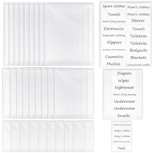 Honoson 30 Pcs Hospital Bags for Labor and Delivery with Stickers Resealable Hospital Essentials Organizing Pouches Frosted Zipper Plastic Mommy Maternity Bag for Newborn First Time Baby Shower - Image 1