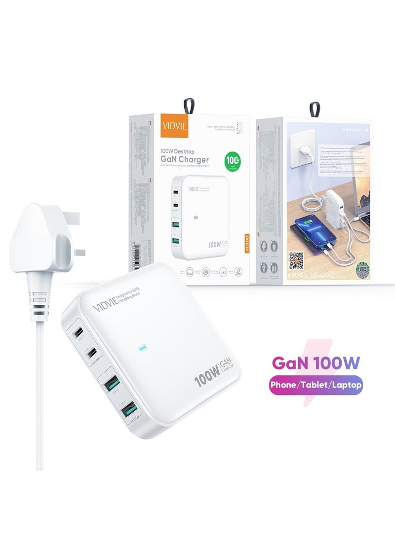 فيدفي شاحن مكتبي قوي بقدرة 100 واط بمنفذين تايب سي ومنفذين يو اس بي يدعم الشحن السريع لأكثر من جهاز مع توزيع ذكي للطاقة وتصميم آمن مقاوم للاشتعال. مناسب لمختلف الأجهزة مثل الجوالات والتابلت واللابتوبات. - Image 4