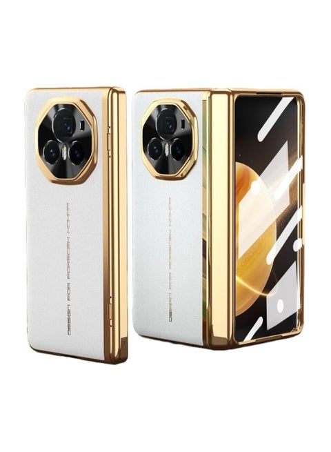 Shell compatible with Honor Magic V3 shell 【Built-in screen protector】 Electroplated frame Plain leather case camera lens protection shock-proof case