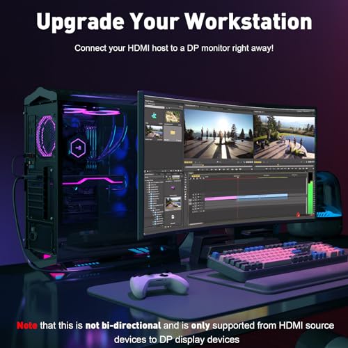 UANTIN Active HDMI to DisplayPort Cable (4K 60Hz,1080p@120Hz) 6FT Uni-Directional HDMI 2.0 Computer to DP 1.2 Screen Adapter Display Port Cord Compatible with PC,Laptop,AMD,NVIDIA,PS5 - Image 4