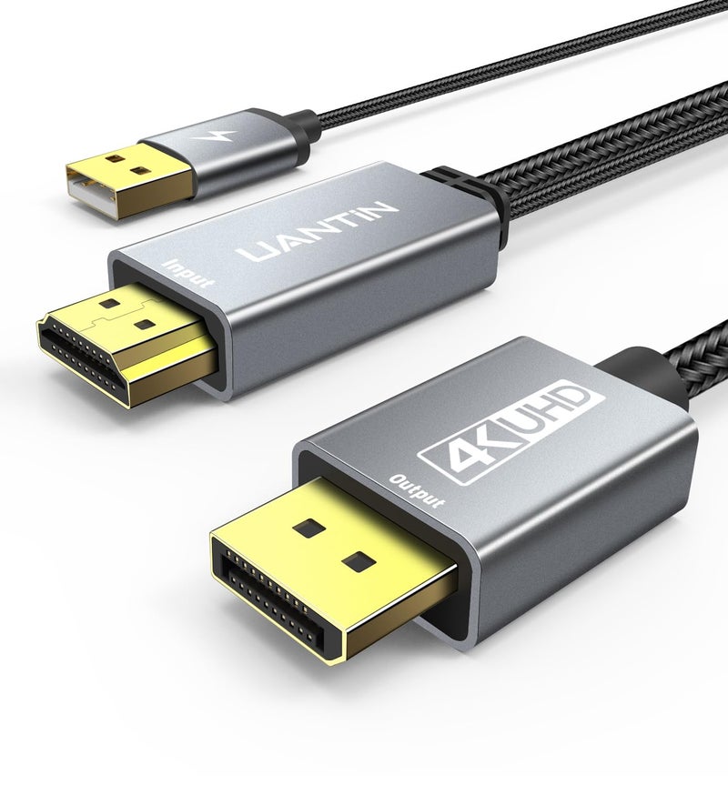 UANTIN Active HDMI to DisplayPort Cable (4K 60Hz,1080p@120Hz) 6FT Uni-Directional HDMI 2.0 Computer to DP 1.2 Screen Adapter Display Port Cord Compatible with PC,Laptop,AMD,NVIDIA,PS5 - Image 1