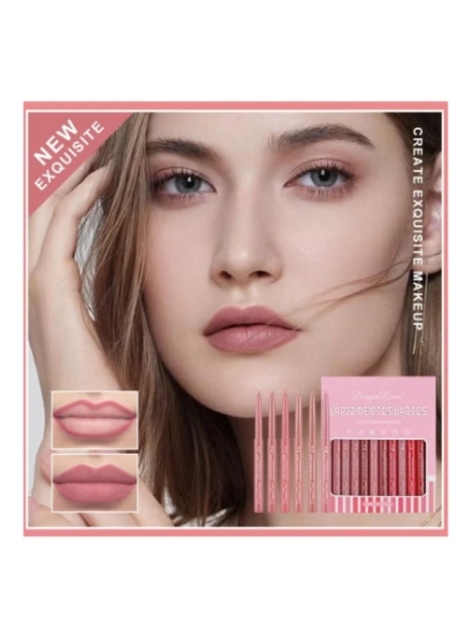 Dragon Ranee 12-Color Matte Lipstick and Lip Liner Set | All-in-One Waterproof Velvet Nude Lip Makeup Kit | Long-Lasting, Smudge-Proof Matte Lip Gloss with Retractable Lip Liner for Women - Image 4