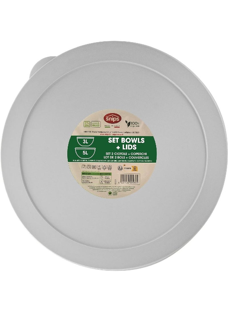 Snips طقم وعاء سلطة سنبس 2 قطعة سعة 5 لتر و3 لتر مع أغطية 2 في 1 أبيض، 0% BPA – للاستخدام وإعادة الاستخدام – 100% قابل لإعادة التدوير، صنع في إيطاليا، 010077 - Image 4