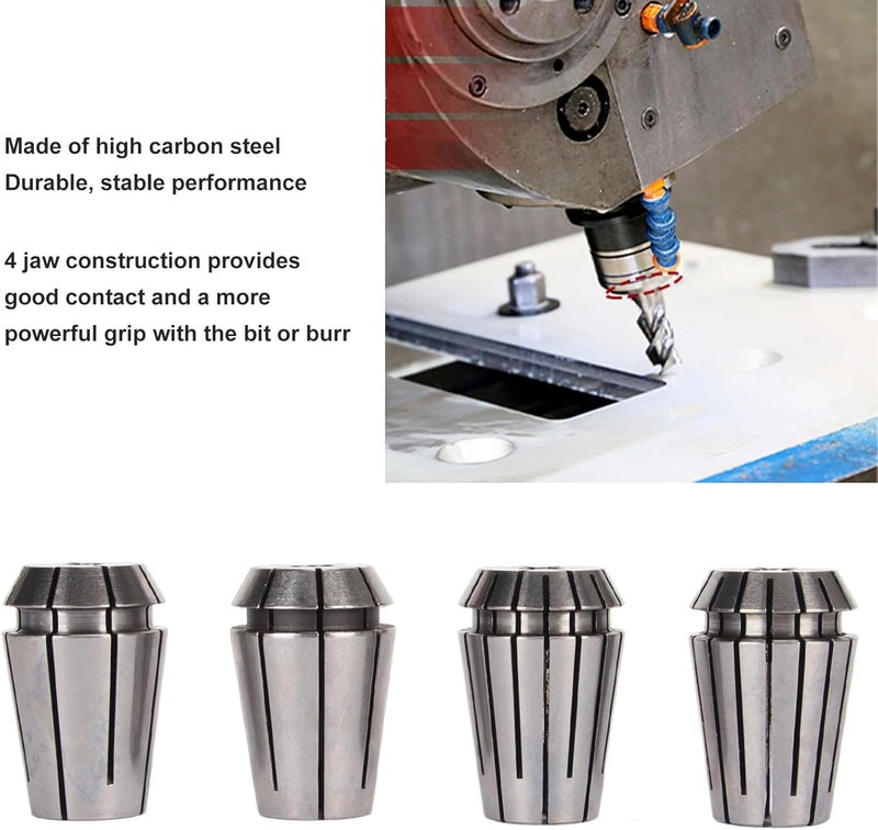 4 Jaw Spring Collet Chuck, CNC Engraving Machine Lathe Chuck, High Carbon Steel Milling Spring Collet Chuck with 4Pcs Set for Grinding and Engraving, Durable and Easy to Install - Image 4