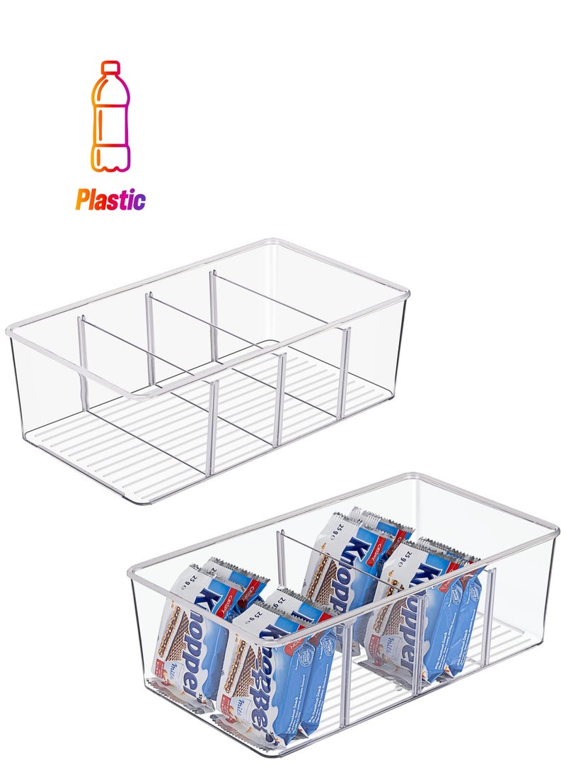SYOSI 2 Pack Food Storage Organizer Bins, Clear Plastic Storage Bins for Pantry, Kitchen, Fridge, Cabinet Organization and Storage, 2 Compartment Holder for Packets, Snacks, Pouches, Spice Packets  - Image 1