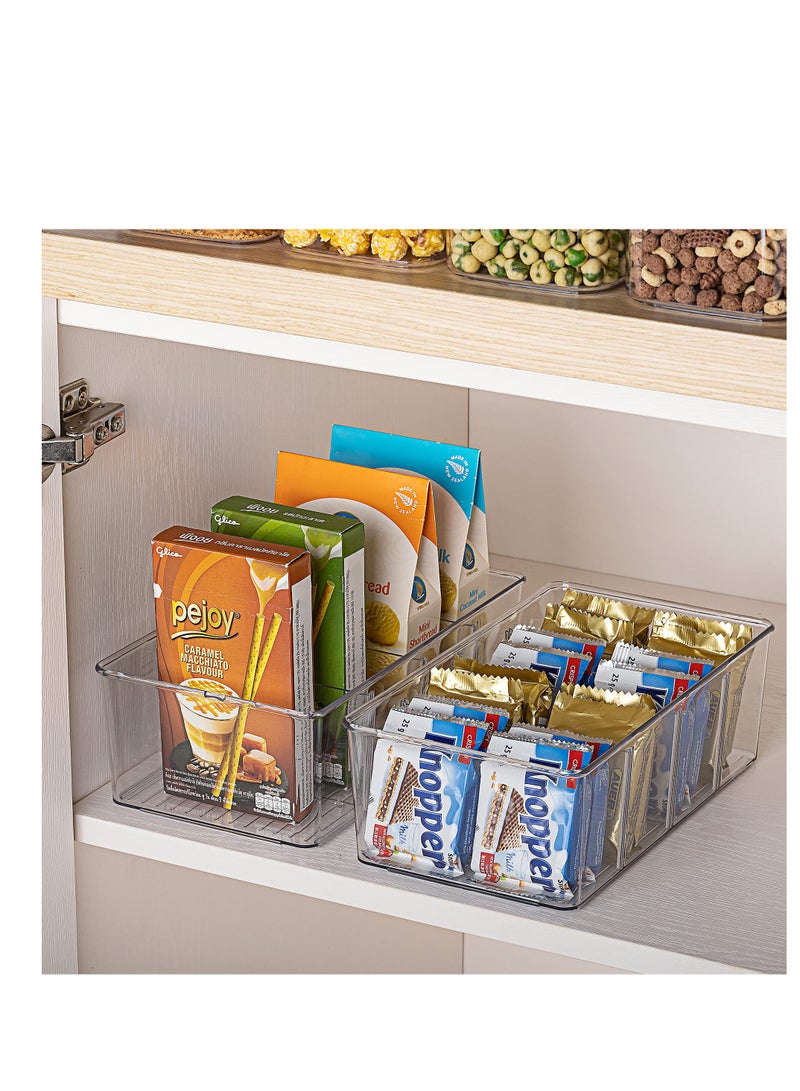SYOSI 2 Pack Food Storage Organizer Bins, Clear Plastic Storage Bins for Pantry, Kitchen, Fridge, Cabinet Organization and Storage, 2 Compartment Holder for Packets, Snacks, Pouches, Spice Packets  - Image 3