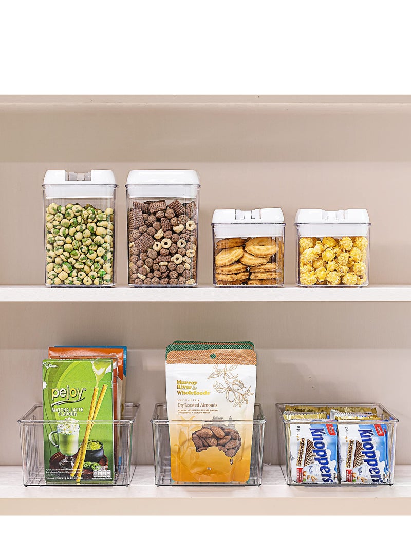SYOSI 2 Pack Food Storage Organizer Bins, Clear Plastic Storage Bins for Pantry, Kitchen, Fridge, Cabinet Organization and Storage, 2 Compartment Holder for Packets, Snacks, Pouches, Spice Packets  - Image 5