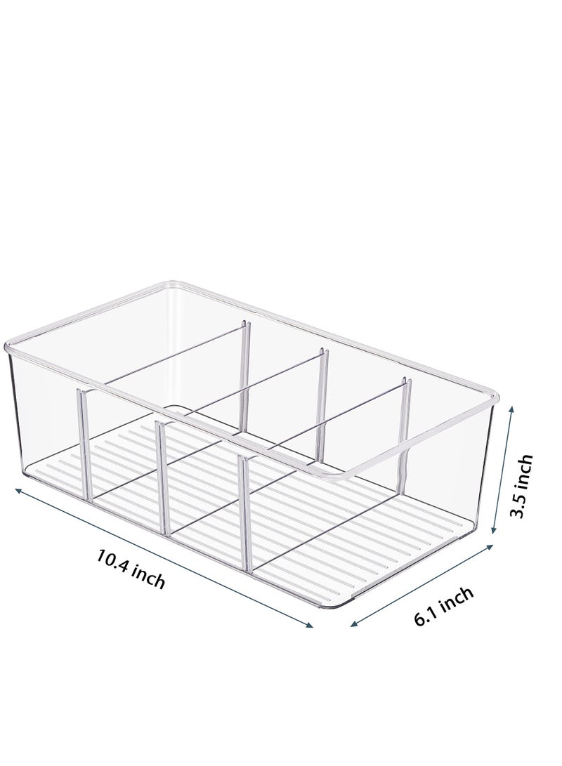 SYOSI 2 Pack Food Storage Organizer Bins, Clear Plastic Storage Bins for Pantry, Kitchen, Fridge, Cabinet Organization and Storage, 2 Compartment Holder for Packets, Snacks, Pouches, Spice Packets  - Image 2