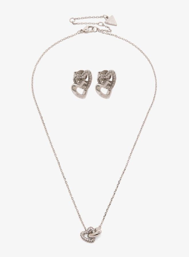 GUESS Heart Links Necklace And  Studs - Image 1