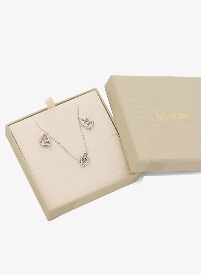 GUESS  Heart Links Necklace And  Studs for Women | Best Price UAE