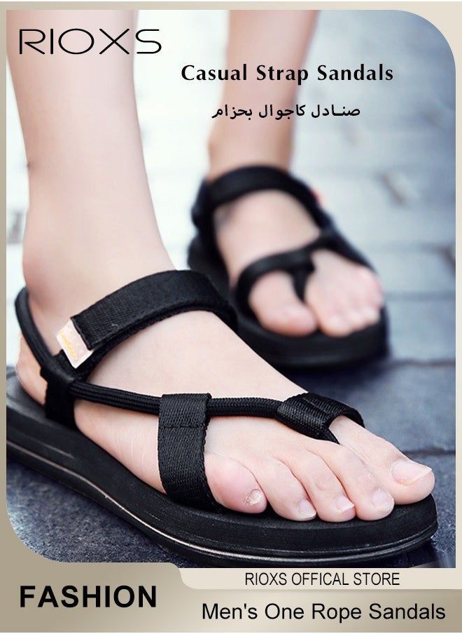 RIOXS - Men's One Rope Walking Sandals Summer Fashion Casual Strap Sandals Non-slip Outdoor Beach Hiking Sandals for Poolside or Walking - Image 1