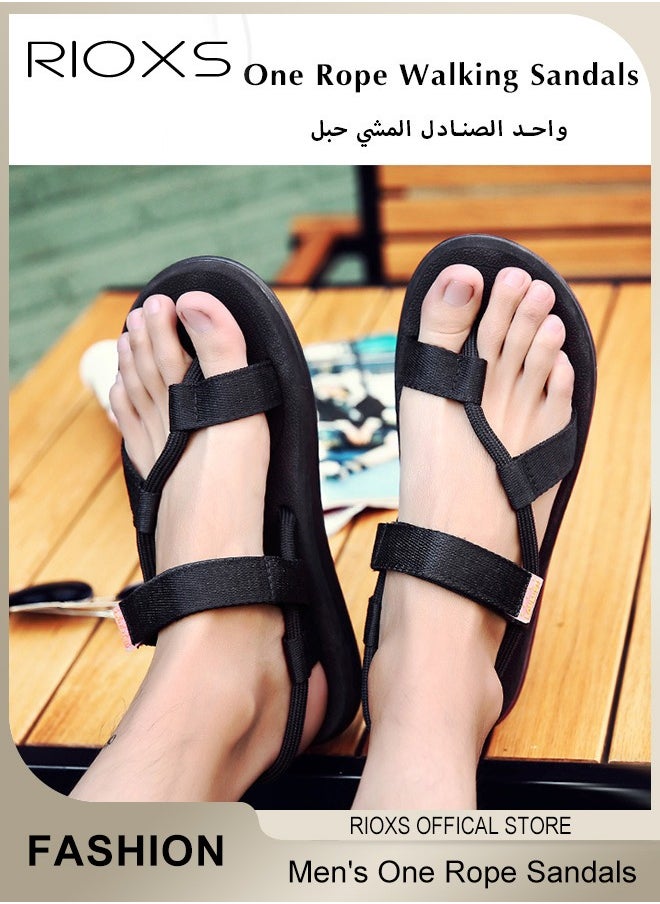 RIOXS - Men's One Rope Walking Sandals Summer Fashion Casual Strap Sandals Non-slip Outdoor Beach Hiking Sandals for Poolside or Walking - Image 1