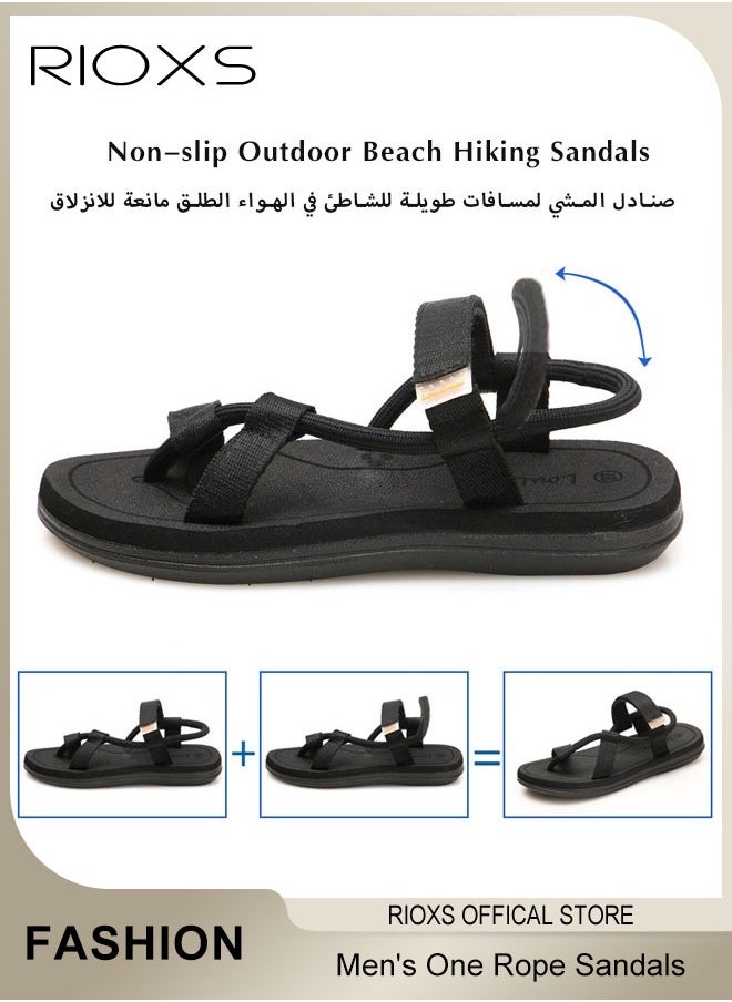 RIOXS - Men's One Rope Walking Sandals Summer Fashion Casual Strap Sandals Non-slip Outdoor Beach Hiking Sandals for Poolside or Walking - Image 1