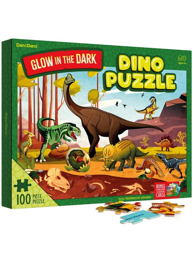 Dan&Darci Glow In The Dark 100 Piece Dinosaur Puzzle For Kids Dinosaurs Jigsaw Puzzles Toys For Boys & Girls Ages 6 8 Christmas Birthday Gifts For Age 6 7 8 Year Old Toddler Boy Girl Gift Dino Toys - Image 1