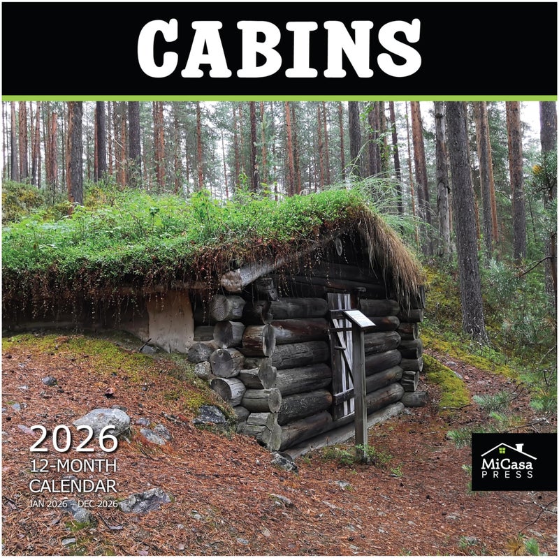 MICASA PRESS Cabins 2026 Wall Calendar 12 Month | 12" x 24" Open | Thick & Sturdy Paper | Holiday Gift | Log Cabin Life Travel Calendar 2026 - Image 1