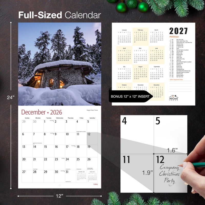 MICASA PRESS Cabins 2026 Wall Calendar 12 Month | 12" x 24" Open | Thick & Sturdy Paper | Holiday Gift | Log Cabin Life Travel Calendar 2026 - Image 5