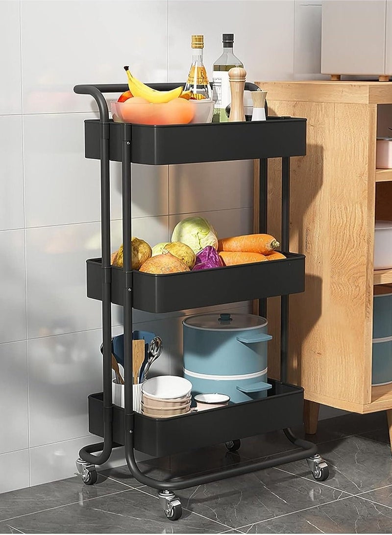 3-Layer Storage Trolley With PP Armrests, With Wheels, Black - Image 1
