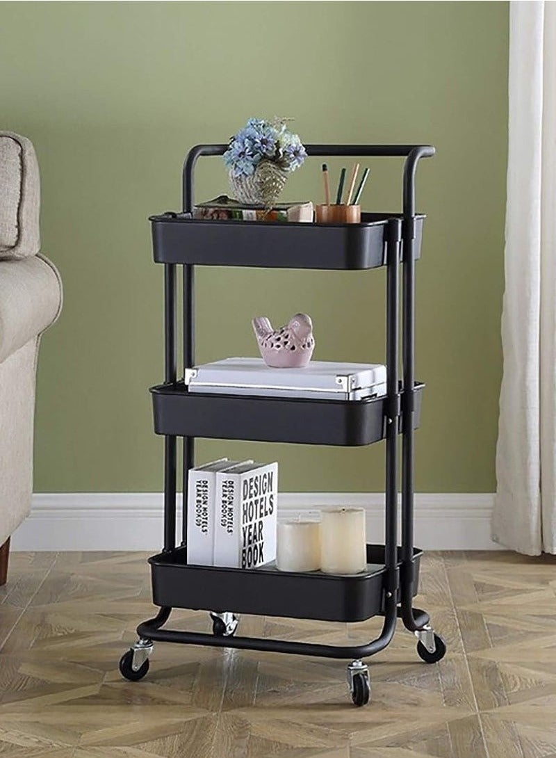 3-Layer Storage Trolley With PP Armrests, With Wheels, Black - Image 5