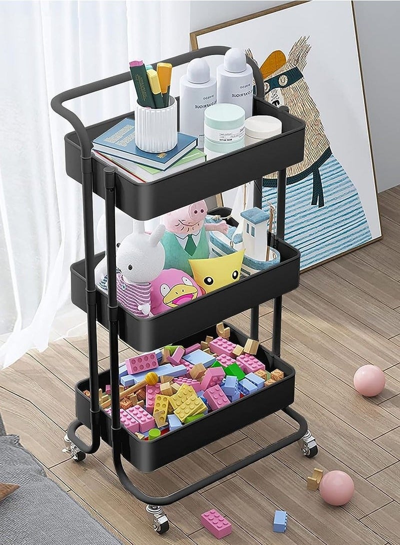 3-Layer Storage Trolley With PP Armrests, With Wheels, Black - Image 2