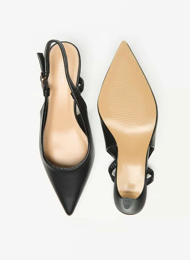 سيليست Women's Solid Slingback Shoes with Kitten Heels