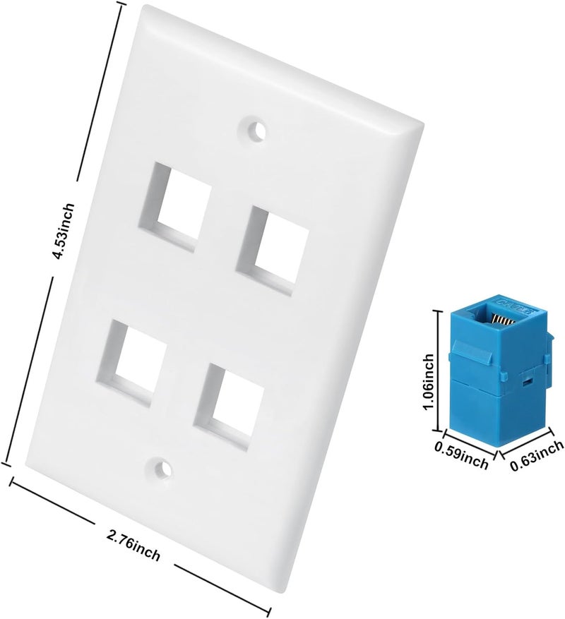 Phizli Ethernet Wall Plate 4 Port, Cat 6 Ethernet Wall Outlet Female-Female, Compatible with Cat7/6/6e/5/5e RJ45 Jack Keystone Inline Coupler Wallplate Devices - Ethernet Plug In Wall Outlet - Blue - Image 2