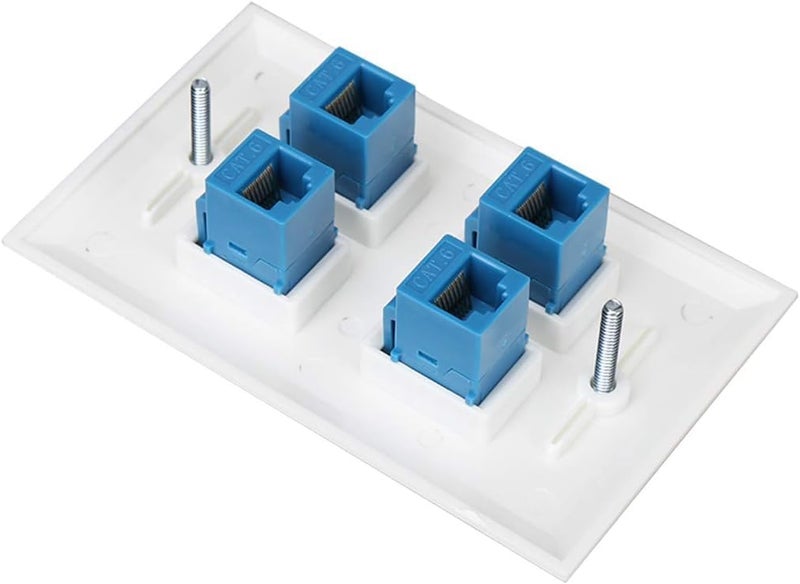 Phizli Ethernet Wall Plate 4 Port, Cat 6 Ethernet Wall Outlet Female-Female, Compatible with Cat7/6/6e/5/5e RJ45 Jack Keystone Inline Coupler Wallplate Devices - Ethernet Plug In Wall Outlet - Blue - Image 4