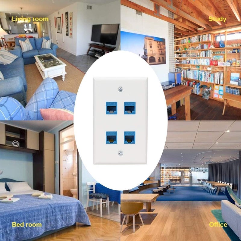 Phizli Ethernet Wall Plate 4 Port, Cat 6 Ethernet Wall Outlet Female-Female, Compatible with Cat7/6/6e/5/5e RJ45 Jack Keystone Inline Coupler Wallplate Devices - Ethernet Plug In Wall Outlet - Blue - Image 5