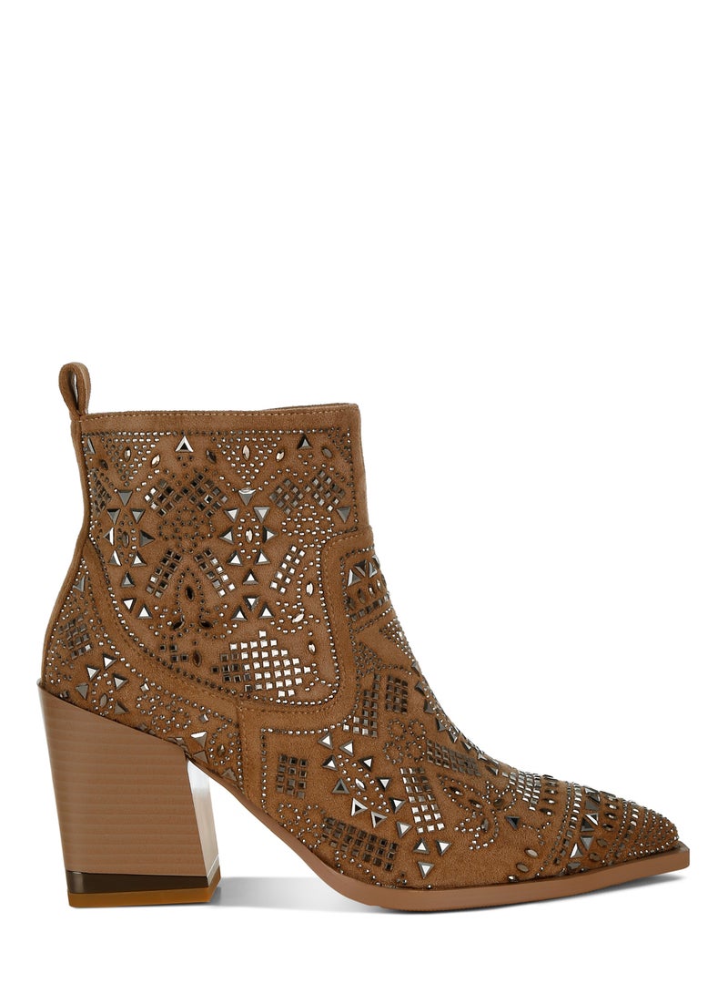 London Rag Stud Embellished Ankle Boots in Beige  - Image 1