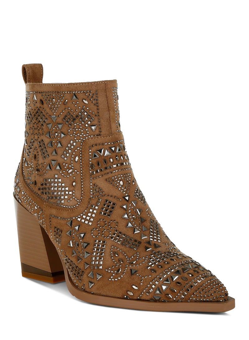 London Rag Stud Embellished Ankle Boots in Beige  - Image 2