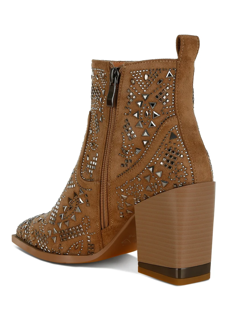 London Rag Stud Embellished Ankle Boots in Beige