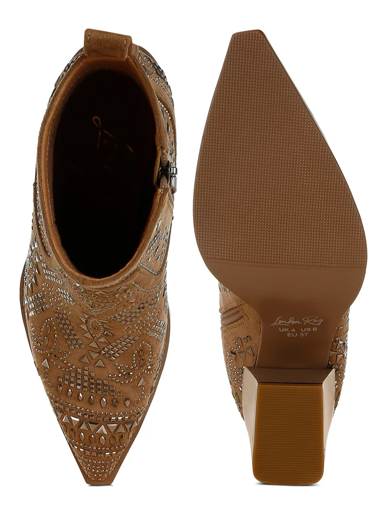 London Rag Stud Embellished Ankle Boots in Beige