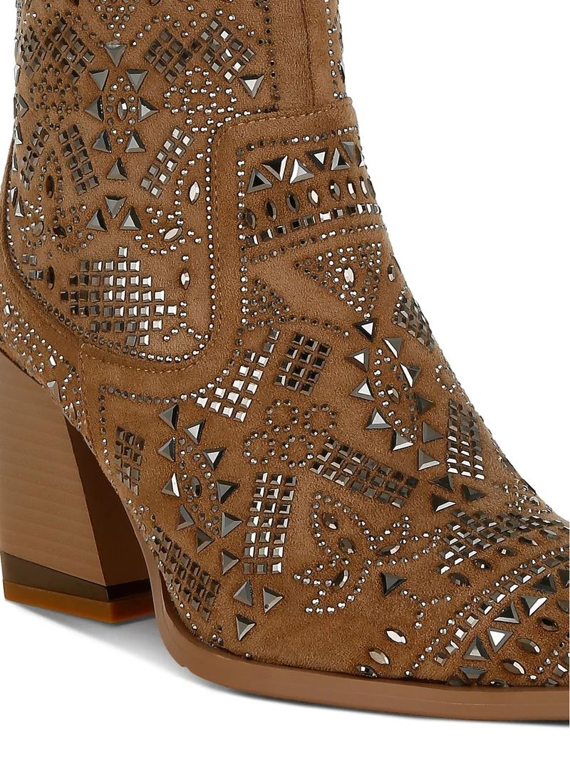 London Rag Stud Embellished Ankle Boots in Beige