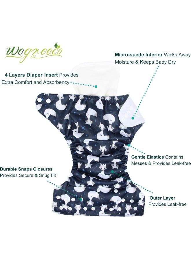Wegreeco Washable Reusable Baby Cloth Pocket Diapers 6 Pack + 6 Bamboo Inserts (with 1 Wet Bag, Cool Animals) - Image 2