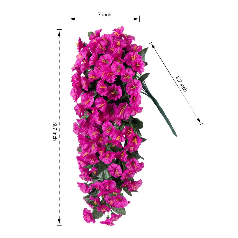 florisso Artificial Faux Plants Flowers for Outdoor Outside Spring Summer Decoration  2 PCS Fake Silk Fuchsia UV Resistant Realistic Morning Glory Long Trailing Vines for Hanging Planter Porch Patio - Image 2