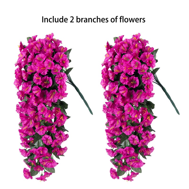 florisso Artificial Faux Plants Flowers for Outdoor Outside Spring Summer Decoration  2 PCS Fake Silk Fuchsia UV Resistant Realistic Morning Glory Long Trailing Vines for Hanging Planter Porch Patio - Image 4