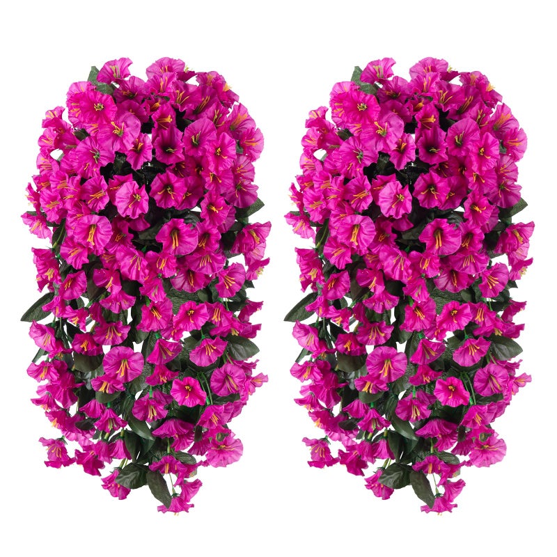 florisso Artificial Faux Plants Flowers for Outdoor Outside Spring Summer Decoration  2 PCS Fake Silk Fuchsia UV Resistant Realistic Morning Glory Long Trailing Vines for Hanging Planter Porch Patio - Image 1