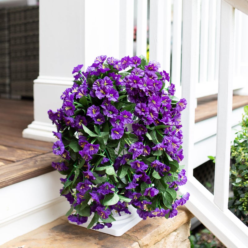 florisso Artificial Faux Plants Flowers for Outdoor Outside Spring Summer Decoration  2 PCS Fake Silk Fuchsia UV Resistant Realistic Morning Glory Long Trailing Vines for Hanging Planter Porch Patio - Image 5