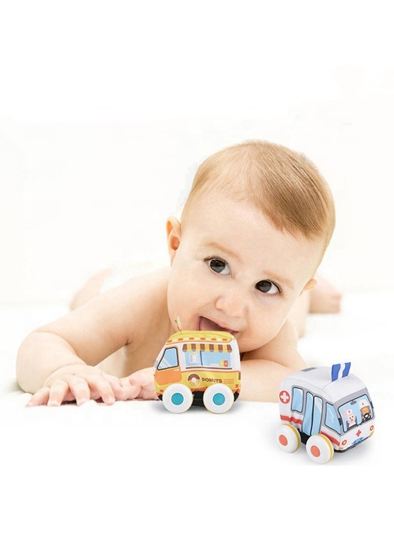 Baby mini cartoon cloth car police car ambulance toy, detachable and washable, cloth pull-back toy car, infant transportation early education enlightenment educational toy car, parent-child interaction to comfort baby 29x13.5x11.5cm  - Image 2