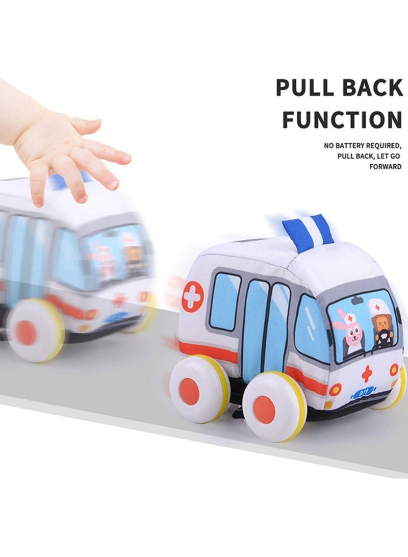 Baby mini cartoon cloth car police car ambulance toy, detachable and washable, cloth pull-back toy car, infant transportation early education enlightenment educational toy car, parent-child interaction to comfort baby 29x13.5x11.5cm  - Image 3