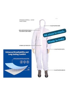 VINSTAR Premium Disposable Protective Coveralls (Pack of 2 pcs ) - Medical PPE Hazmat Suit for Men & Women - Full Body Protection with Hood, Elastic Cuffs/Ankles, Storm Flap Zipper - 40 gsm (XL)  - Image 2