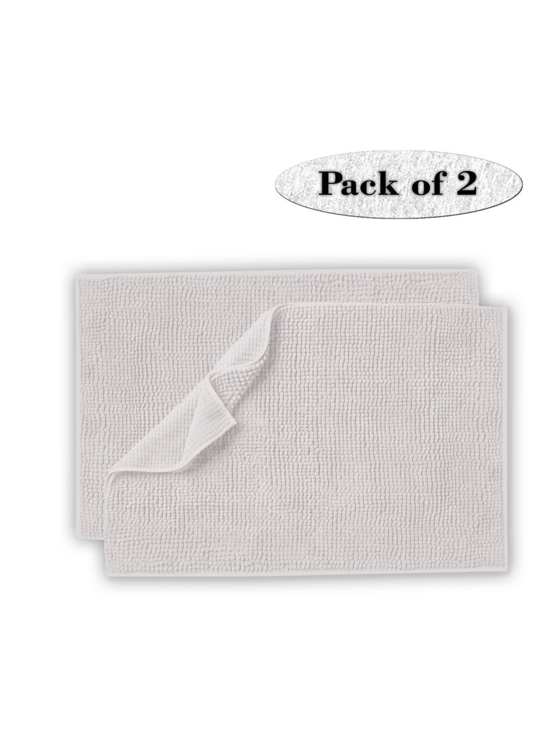 Lavish Touch Set of 2 Chenille 50 x 80 cms Non Slip Extra Soft Floor Rugs Silver - Image 1