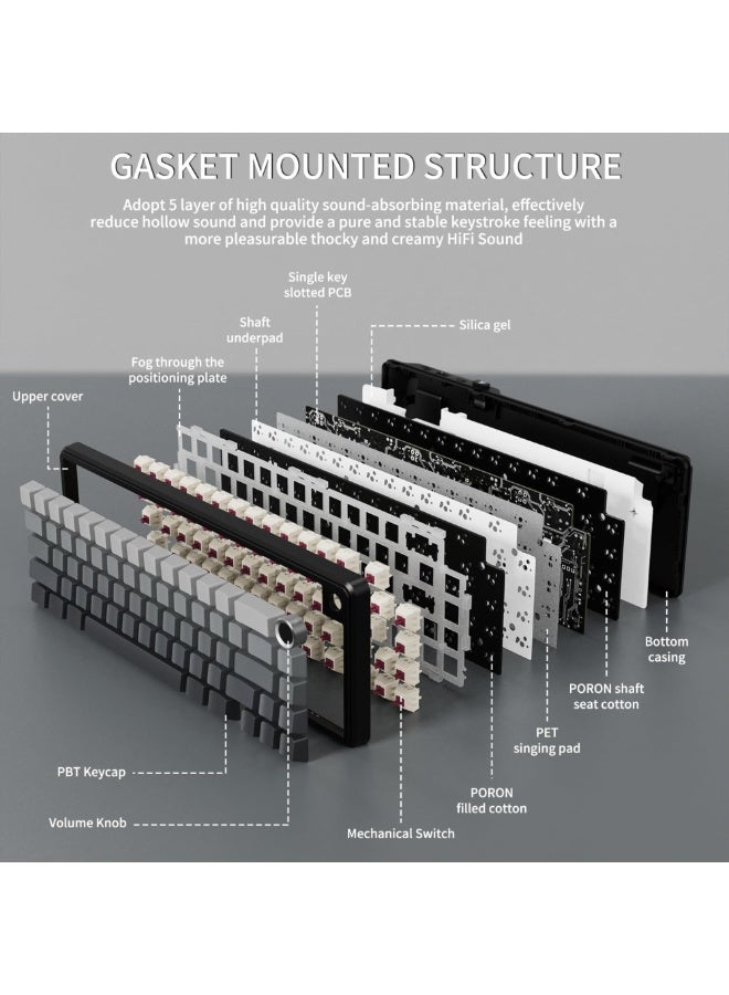 ATTACK SHARK X66 Wireless Mechanical Gaming Keyboard 65% Hot-Swap 66 Keys with RGB Backlight, Knob Control & USB-C - Black - Image 5
