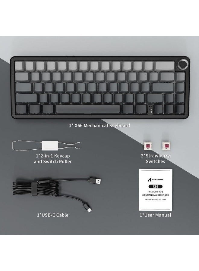 ATTACK SHARK X66 Wireless Mechanical Gaming Keyboard 65% Hot-Swap 66 Keys with RGB Backlight, Knob Control & USB-C - Black - Image 2