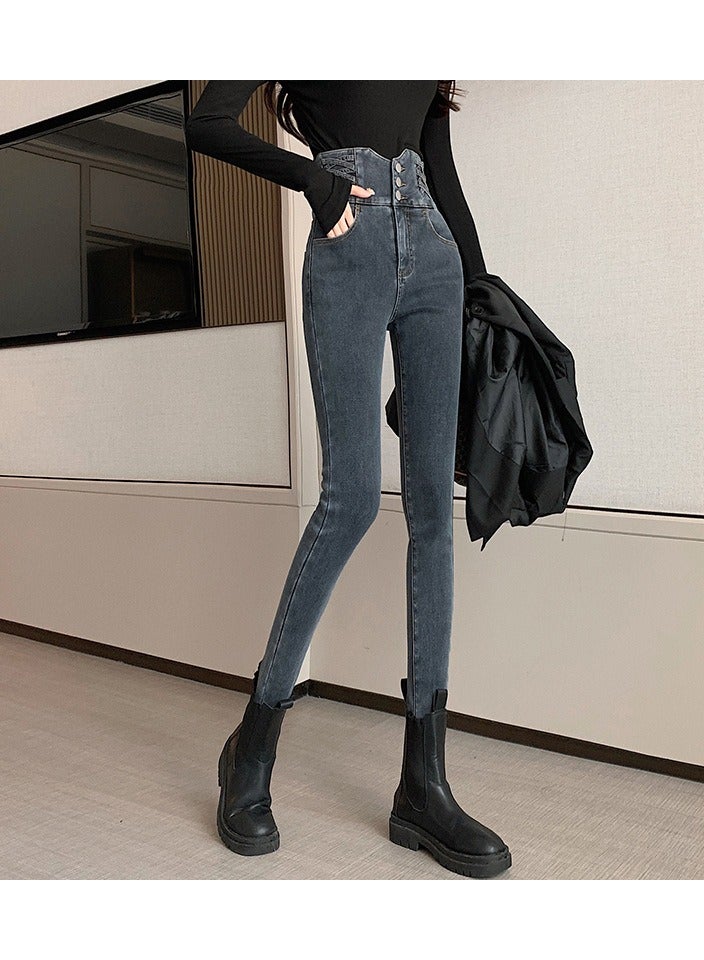 KUYING Ultra-High Waisted Women's Small Foot Pants Slimming Skinny Pencil Pants Belly Lift Jeans  - Image 1