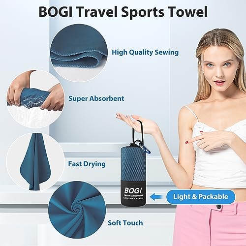 BOGI Microfiber Travel Sports Towel-Quick Dry Towel, Soft Lightweight Microfiber Camping Towel Absorbent Compact Travel Towel for Camping Gym Beach Bath Yoga Swimming Backpacking (M:40''x20''-Nblue) - Image 4