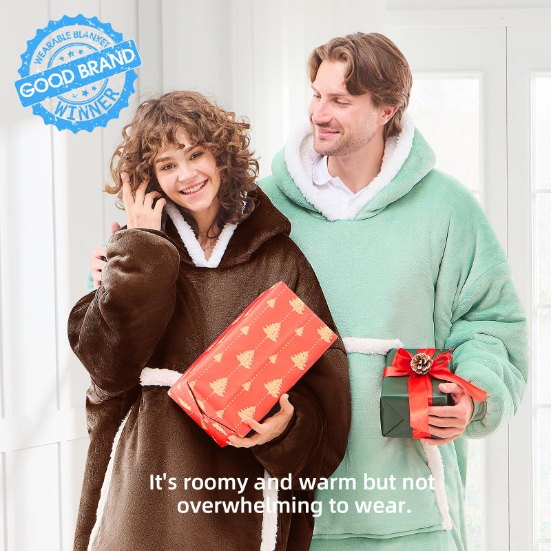 JOYWOO Brown Wearable Blanket Hoodie,Oversized Cat Lovers Sweatshirt Blanket for Adult & Teens,Birthday Gifts for Women Men Mom Girl Boys,Cozy Fuzzy Sherpa Sweatshirt Blanket Giant Pocket Gifts,Small - Image 3