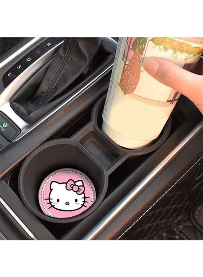Ocean Kitty Bling Cup Holder Coasters, 2PCS Cute Car Cup Holder Insert Coasters Silicone Non-Slip Bling Rhinestone Car Interior Accessories - Image 5