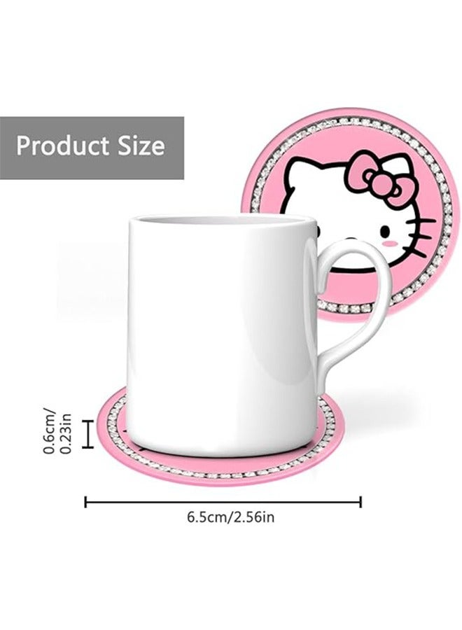 Ocean Kitty Bling Cup Holder Coasters, 2PCS Cute Car Cup Holder Insert Coasters Silicone Non-Slip Bling Rhinestone Car Interior Accessories - Image 4