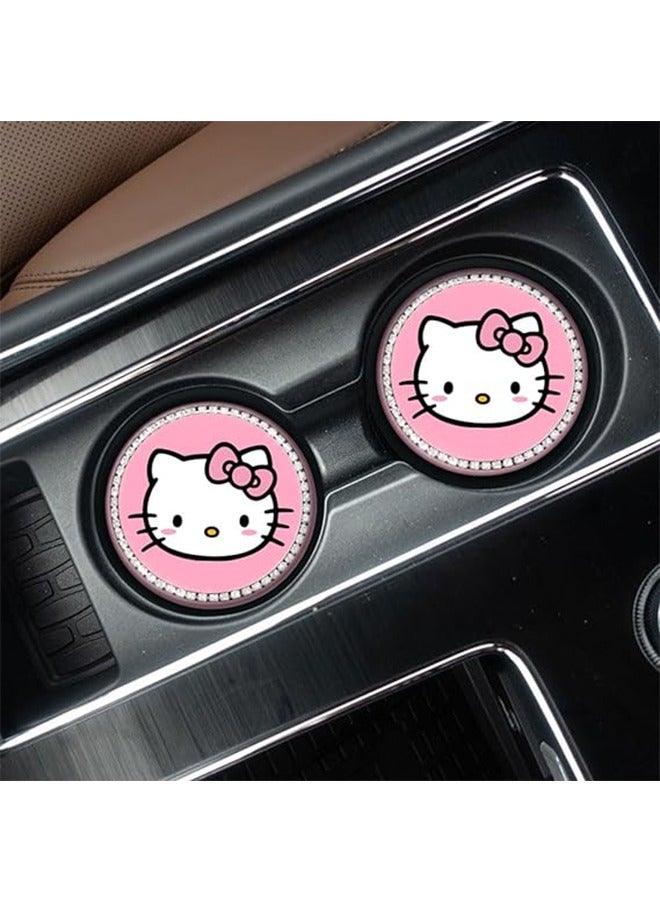 Ocean Kitty Bling Cup Holder Coasters, 2PCS Cute Car Cup Holder Insert Coasters Silicone Non-Slip Bling Rhinestone Car Interior Accessories - Image 3
