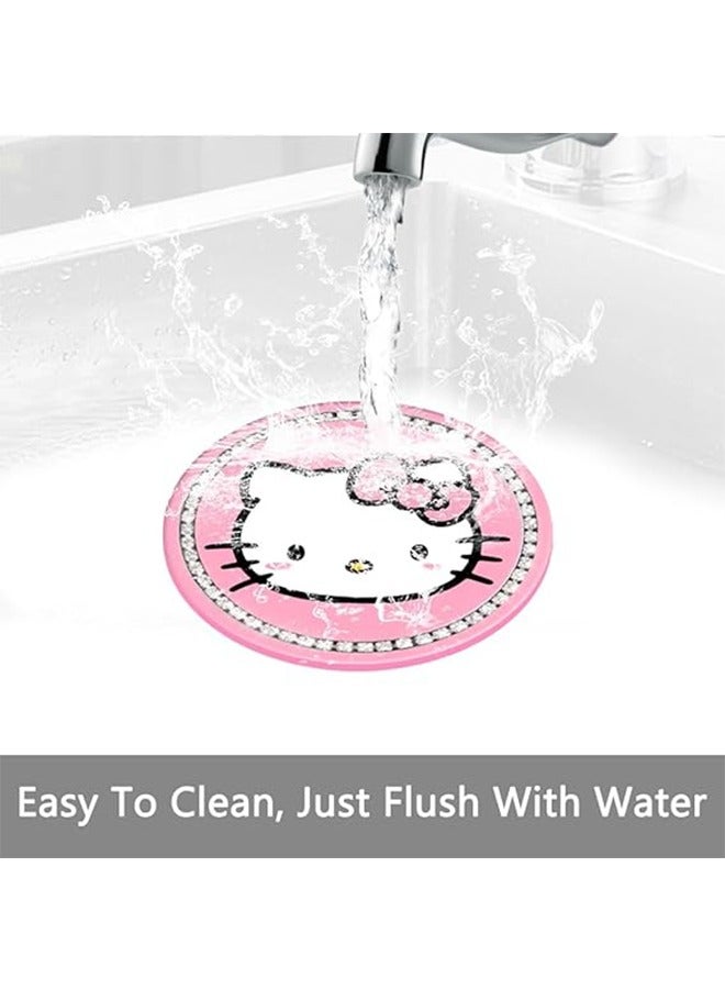 Ocean Kitty Bling Cup Holder Coasters, 2PCS Cute Car Cup Holder Insert Coasters Silicone Non-Slip Bling Rhinestone Car Interior Accessories - Image 2